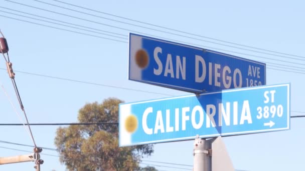 Σαν Ντιέγκο Και Καλιφόρνια Διασταύρωση Οδών Υπογράψει Διασταύρωση Οδών Ηπα — Αρχείο Βίντεο