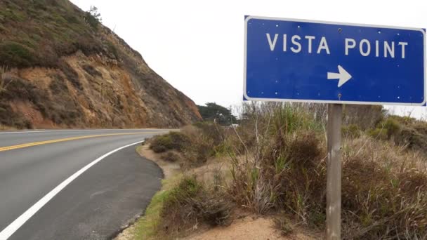 Pacific Coast Highway Vista Point Road Sign Cabrillo Road Ocean — Stock Video