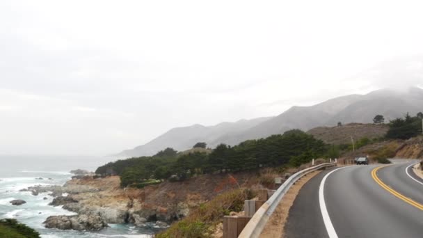 Pacific Coast Highway Cabrillo Road Ocean Foggy California Big Sur — Stock video