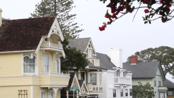 Row Old Victorian Style Houses Historic Residential District Monterey California — Stok Video