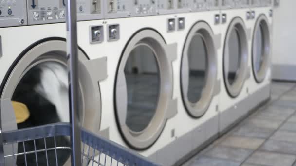 Fila Máquinas Lavar Secar Lavanderia Moeda Pública Califórnia Eua Tambores — Vídeo de Stock