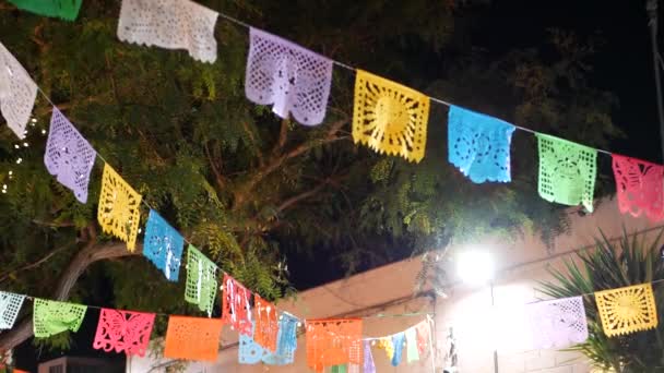 Papel Picado Garland Paper Tissue Perforated Flags Mexican Colorful Ethnic — Stock Video