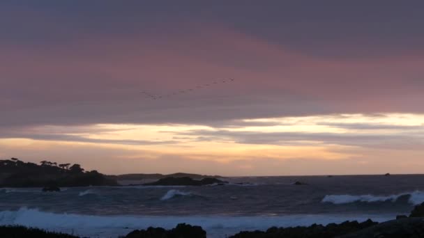 Rotsachtige Grillige Stille Oceaan Kust Zee Water Golven Crashen Rotsen — Stockvideo