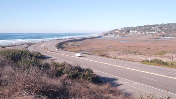 Pacific Coast Highway Torrey Pines State Beach Auto Rijden Weg — Stockvideo