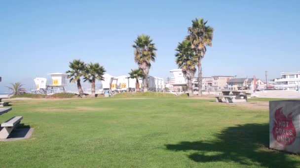 Área Picnic Puesto Salvavidas Torre Salvavidas Para Surf Playa California — Vídeos de Stock