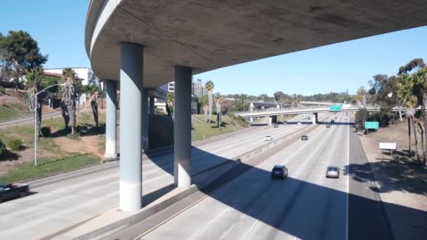 Multiple Lane Highway Interchange Intersection Freeway Overpass Bridge Cars Traffic — Stock Video
