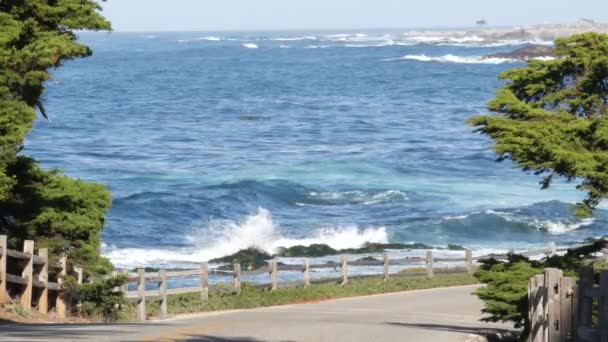 Meilen Fahrt Landschaftlich Reizvolle Straße Monterey Kalifornien Usa Ozean Meereswellen — Stockvideo