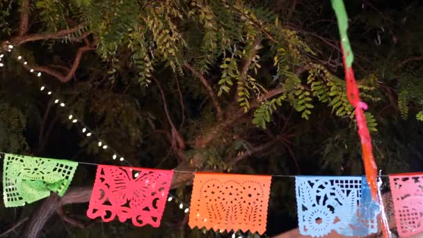 Papel Picado Γιρλάντα Διάτρητες Σημαίες Από Χαρτί Μεξικάνικη Πολύχρωμη Εθνική — Αρχείο Βίντεο