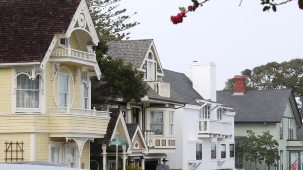 Rangée Vieilles Maisons Style Victorien Quartier Résidentiel Historique Monterey Californie — Video