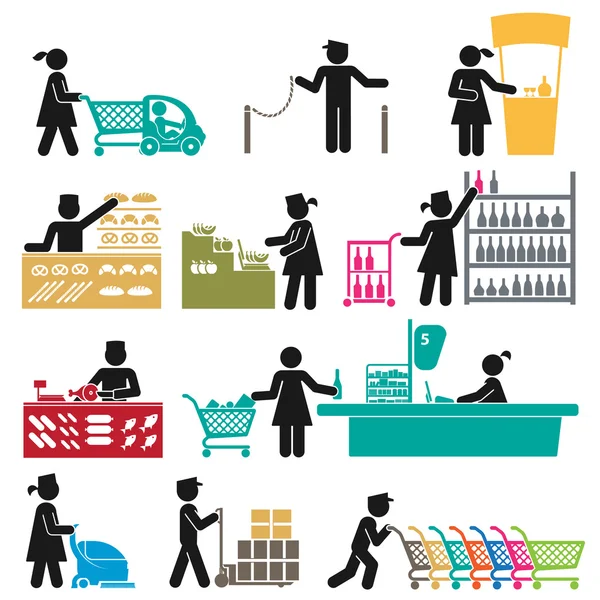 EMPLEADOS EN EL SUPERMERCADO — Vector de stock