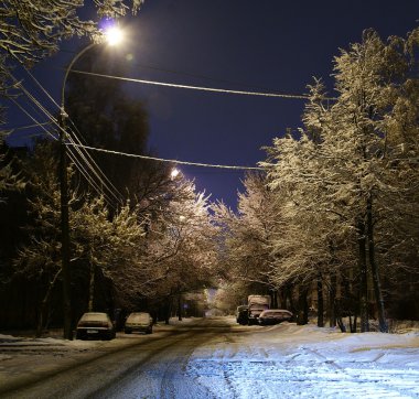 gece şehirde kar