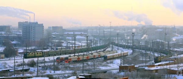 Railway junction station in winter — Stock Photo, Image