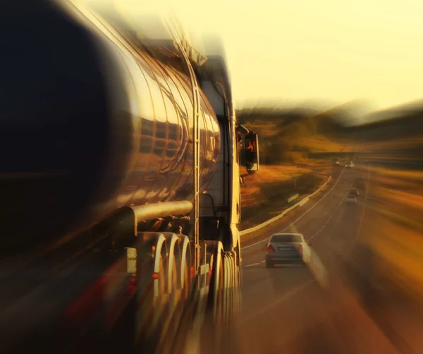 Truck on blurry road — Stock Photo, Image