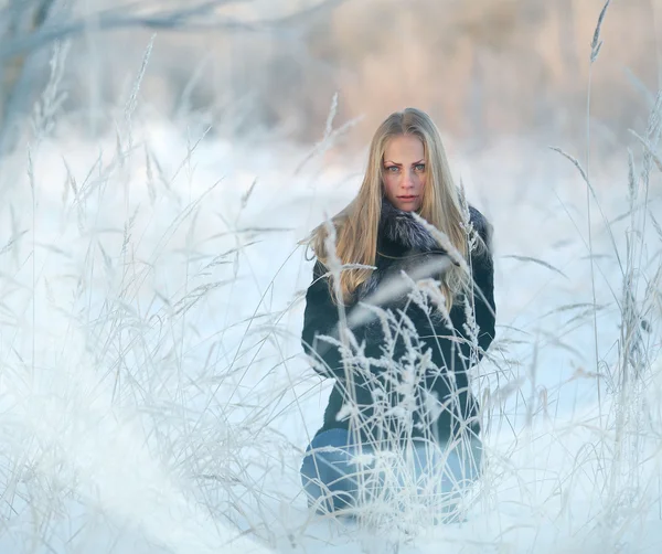 Portrait of frozen girl beautiful blonde — Stock Photo, Image