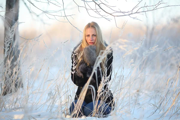 Portret van bevroren meisje mooie blonde — Stockfoto