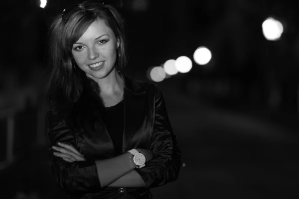 Portrait of sexy brunette in night — Stock Photo, Image