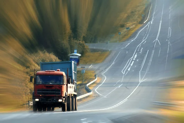Truck on highway speed, blurred effect — Stock Photo, Image