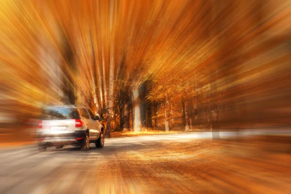 汽车在秋天的树林 — 图库照片