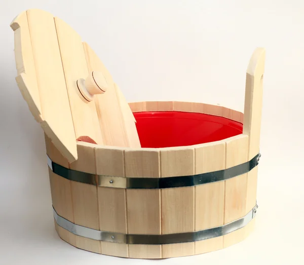Wooden bucket for a bath — Stock Photo, Image