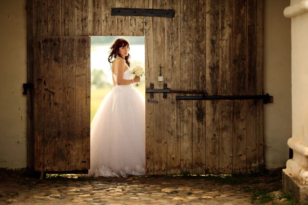 Bride at a wedding in a white dress — Stock Photo, Image