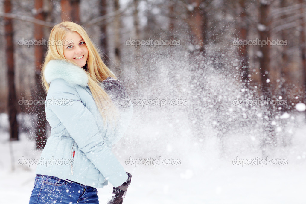 Girl in snow park