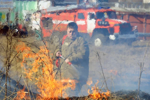 Brandweerman in bosbrand — Stockfoto