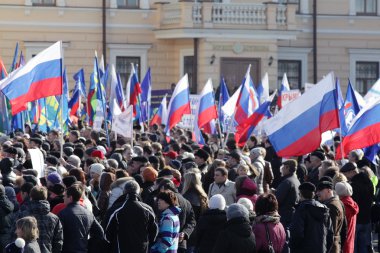 Vologda, Rusya Federasyonu - 10 Mart: gösteri insanlar desteklemek üzere Ukrayna ve Kırım vologda kremlin meydanında tarih 10 Mart 2014 yılında vologda, Rusya Federasyonu