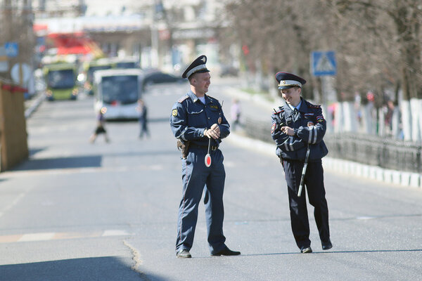 Policemen on May Day demonstration
