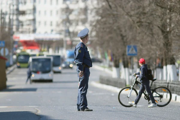 Policeman on May Day demonstration — Stock Photo, Image