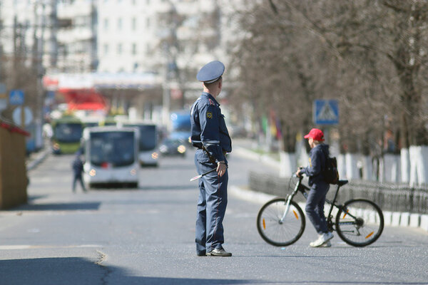 Policeman on May Day demonstration