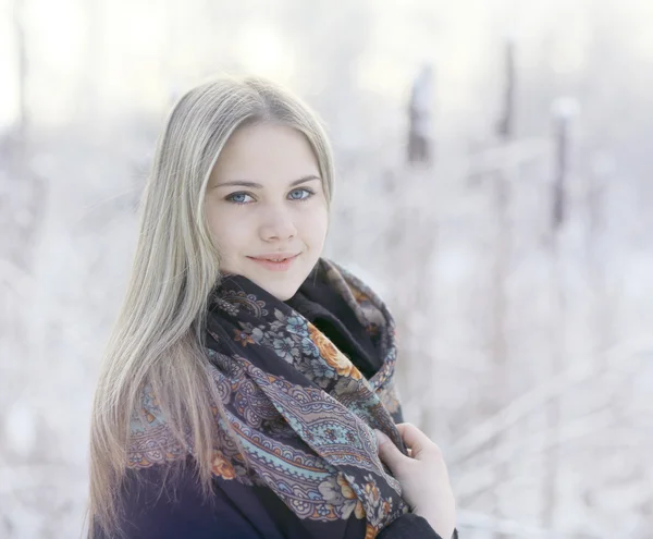 Blond woman with traditional shawl — Stock Photo, Image