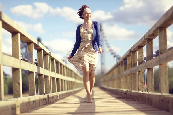 Girl on bridge — Stock Photo, Image