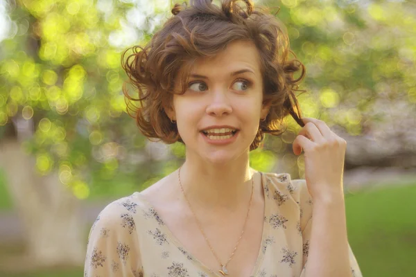 Happy curly girl — Stock Photo, Image