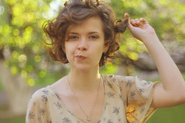 Happy curly girl — Stock Photo, Image