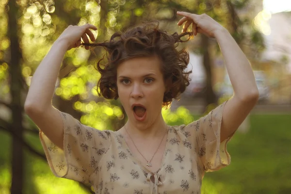 Happy curly girl — Stock Photo, Image