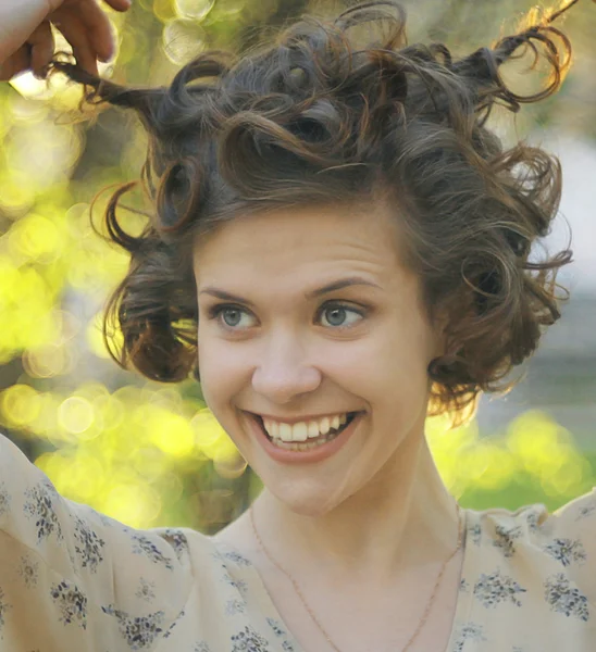 Happy curly girl — Stock Photo, Image