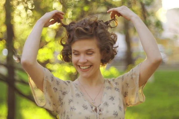 Happy curly girl — Stock Photo, Image