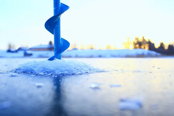 Ice Auger Drill Background Ice Winter Sport Tool Hobby Fishing — Stock Photo, Image