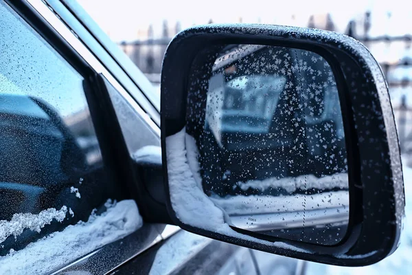 Fragment Car Winter Hoarfrost Background December City — Stock Photo, Image