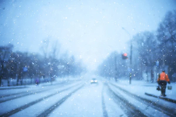Δρόμος Της Πόλης Χιονοπτώσεις Φόντο Χειμερινό Τοπίο Αφηρημένη Άποψη — Φωτογραφία Αρχείου