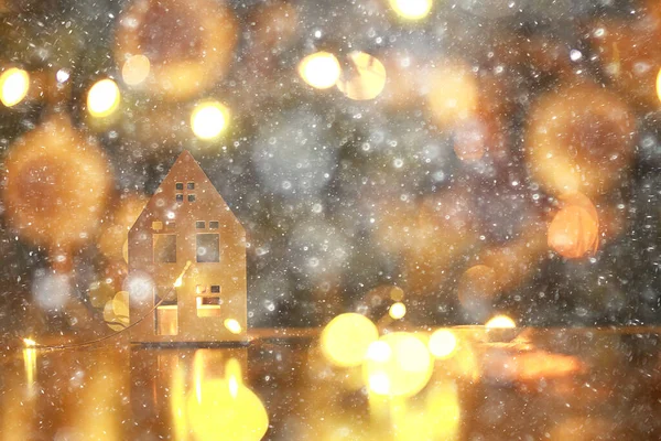 Рождественские Украшения Вечерние Огни Дома Фон Абстрактный Праздничный Декор — стоковое фото