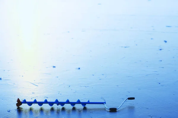 Πάγο Τρυπάνι Τρυπάνι Φόντο Πάγο Χειμερινό Αθλητισμό Εργαλείο Χόμπι Αλιείας — Φωτογραφία Αρχείου