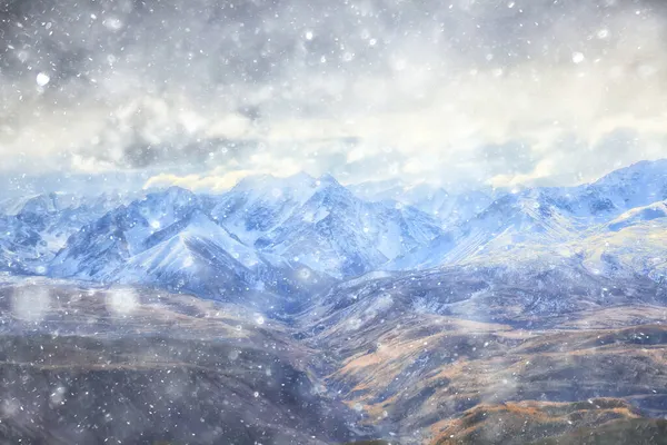 Dağlar Karlı Zirveler Soyut Kışın Manzarası — Stok fotoğraf