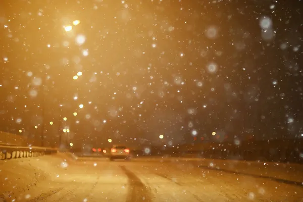 Snöfall Stadstrafik Sylt Vintern Bakgrund Säsongsbetonad Snö Motorväg Väg Väg — Stockfoto