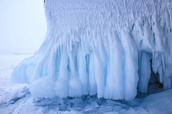 Gelo Espirra Pedras Baikal Vista Abstrata Inverno — Fotografia de Stock