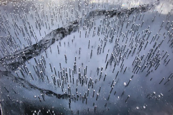 Textur Eisblasen Luft Baikalgas Schwefelwasserstoff Natur Winter Hintergrund — Stockfoto
