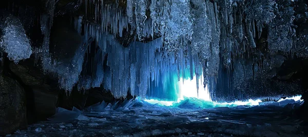 Hielo Cueva Invierno Congelado Naturaleza Fondo Paisaje — Foto de Stock