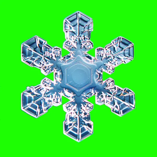 Snowflake Crystal Natural Photo Isolated Object Green Background — Stock Photo, Image