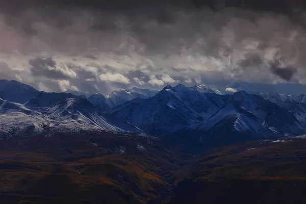 Bergen Sneeuw Altai Landschap Achtergrond Sneeuw Piek Uitzicht — Stockfoto