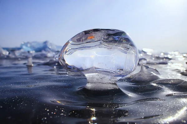 Pedaço Baikal Gelo Gelo Natureza Inverno Temporada Água Cristalina Transparente — Fotografia de Stock